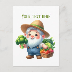 Cute gardening gnome mixed vegetable customizable postcard