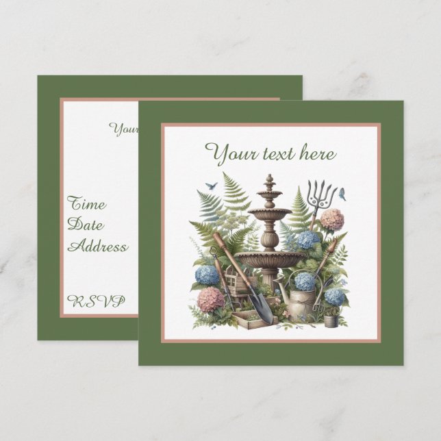 Cute gardening party  invitation (Front/Back)