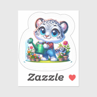 Cute Gardening Snow Leopard Stickers