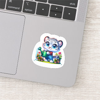 Cute Gardening Snow Leopard Stickers