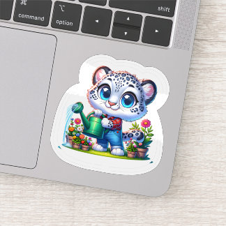 Cute Gardening Snow Leopard Stickers