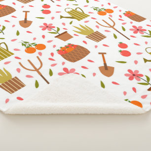 Cute Gardening Tools and Plants Seamless Pattern Sherpa Blanket