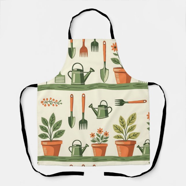 Cute Gardening Tools Floral Pattern Cozy Apron (Front)