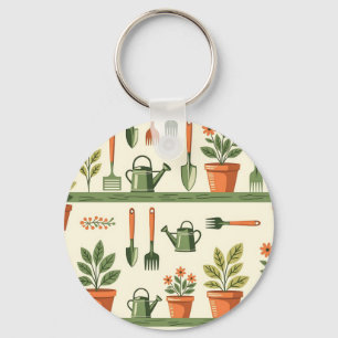 Cute Gardening Tools Floral Pattern Cozy Keychain