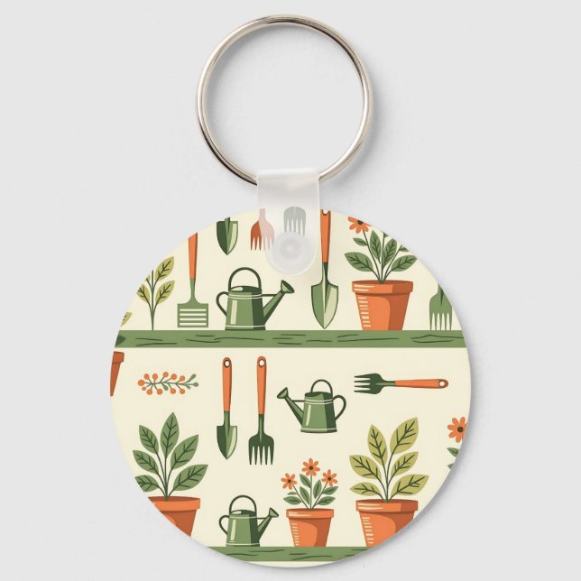 Cute Gardening Tools Floral Pattern Cozy Keychain (Front)