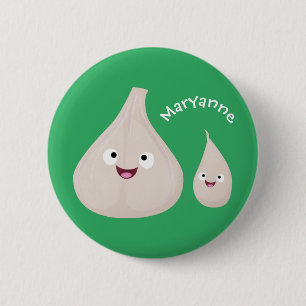 Cute garlic cartoon vegetable illustration 2 inch round button