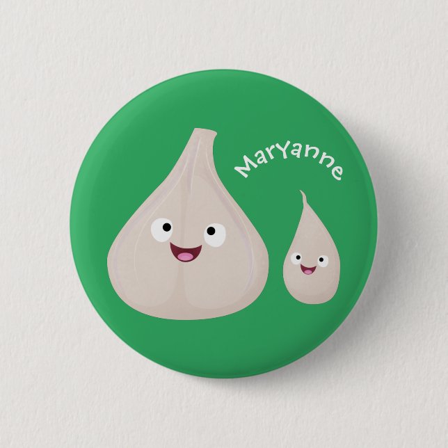 Cute garlic cartoon vegetable illustration 2 inch round button (Front)