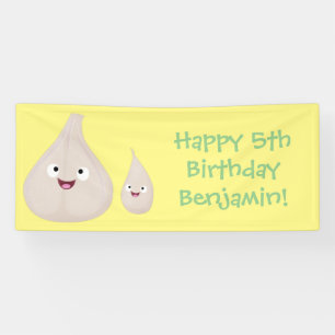 Cute garlic cartoon vegetable illustration banner