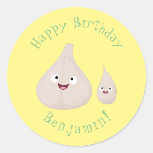 Cute garlic cartoon vegetable illustration classic round sticker (Front)