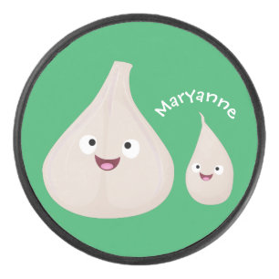 Cute garlic cartoon vegetable illustration hockey puck