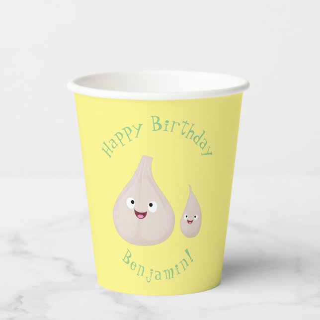 Cute garlic cartoon vegetable illustration paper cups (Front)