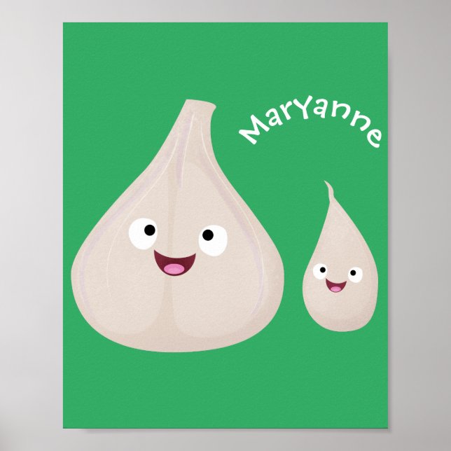 Cute garlic cartoon vegetable illustration poster (Front)