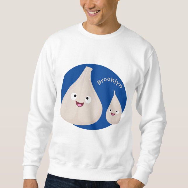 Cute garlic cartoon vegetable illustration sweatshirt (Front)