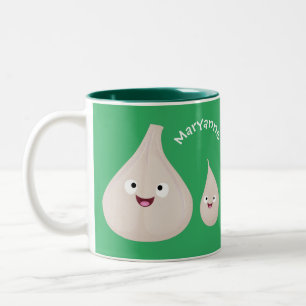 Cute garlic cartoon vegetable illustration Two-Tone coffee mug