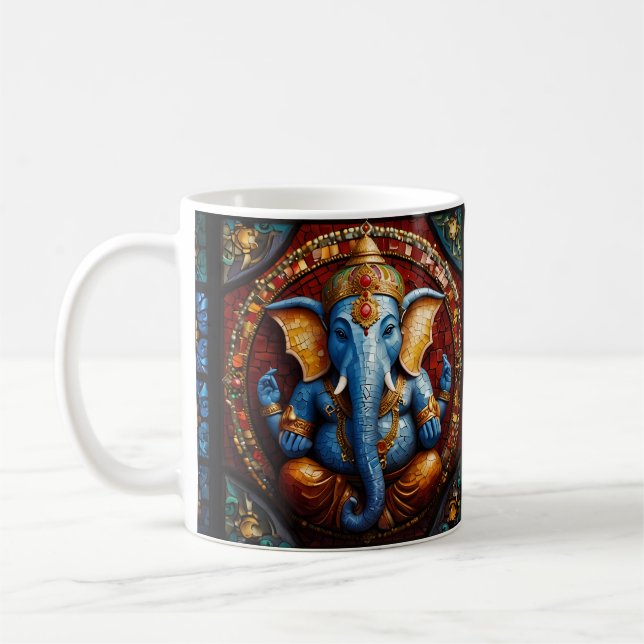 Cute Garnesh God Blue Mosaic Stained Glass Coffee Coffee Mug (Left)