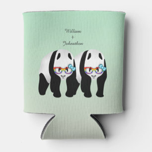 Cute Gay Pandas Rainbow Glasses Wedding Favour Can Cooler