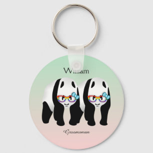 Cute Gay Pandas Rainbow Wearing Glasses Keychain