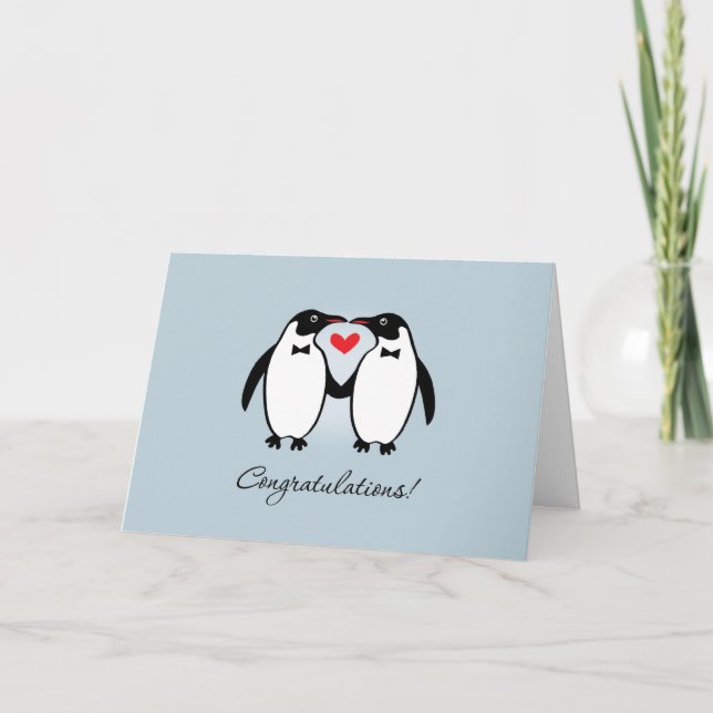 Cute Gay Penguins Wedding Congratulations Card (Front)