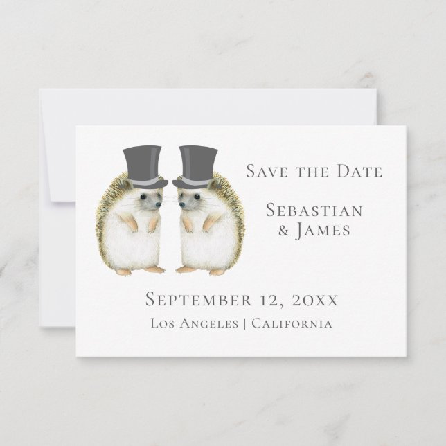 Cute Gay Wedding Hedgehog Couple Save The Date (Front)