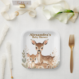 Cute Gazelles Forest Animals Woodland Baby Shower  Paper Plate