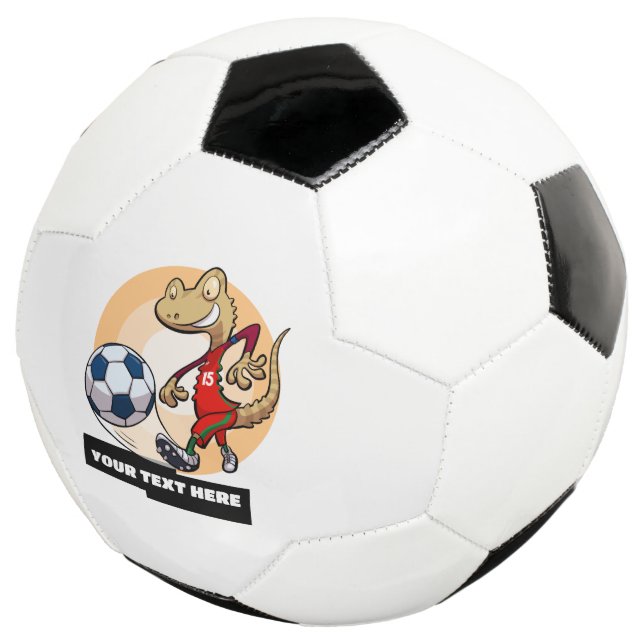 Cute Gecko Add Your Text Soccer Player Cartoon Ball (Three Quarter)