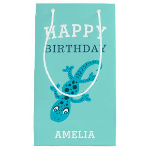 Cute Gecko Lizard Blue Boy Kids Birthday Small Gift Bag