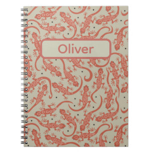 Cute Gecko Lizard & Custom Name in Terracotta Notebook