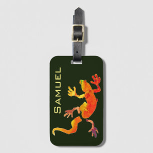 Cute gecko lizard name wildlife art illustration luggage tag