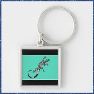 Cute Gecko Sea Green and Black Keychain
