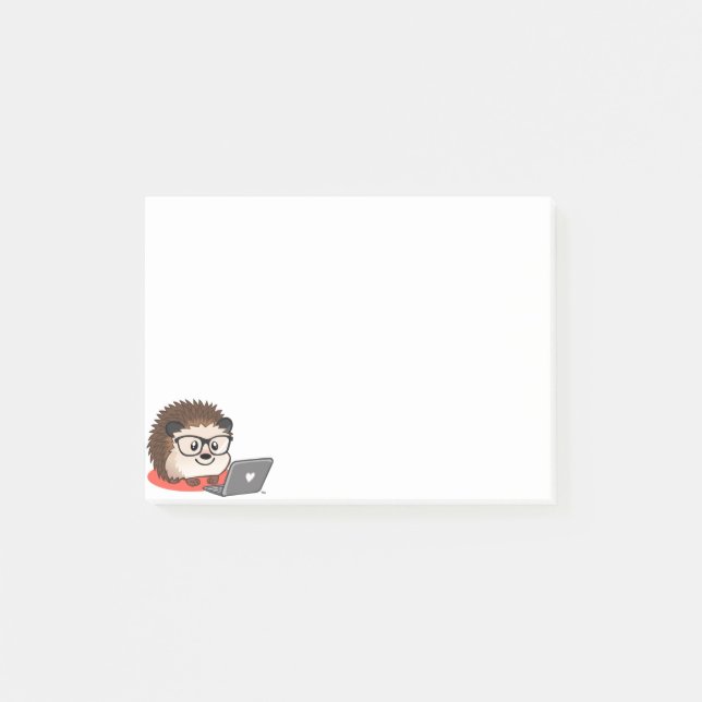 Cute Geeky Nerdy Hedgehog On A Laptop Post It Post-it Notes (Front)
