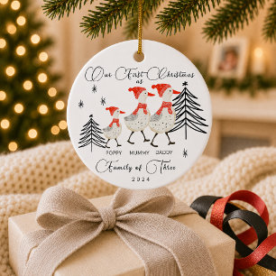 Cute Geese Family of Three First Christmas Ceramic Ornament
