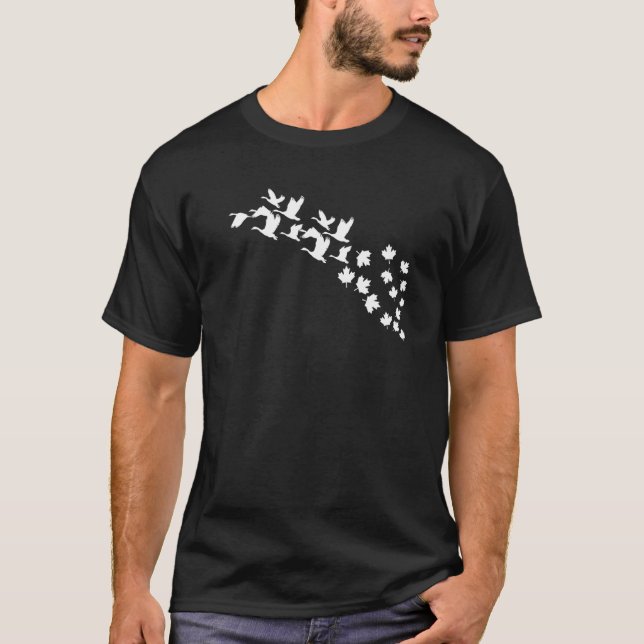 Cute Geese Flying Maple Leaf Goose Canada Day T-Shirt (Front)