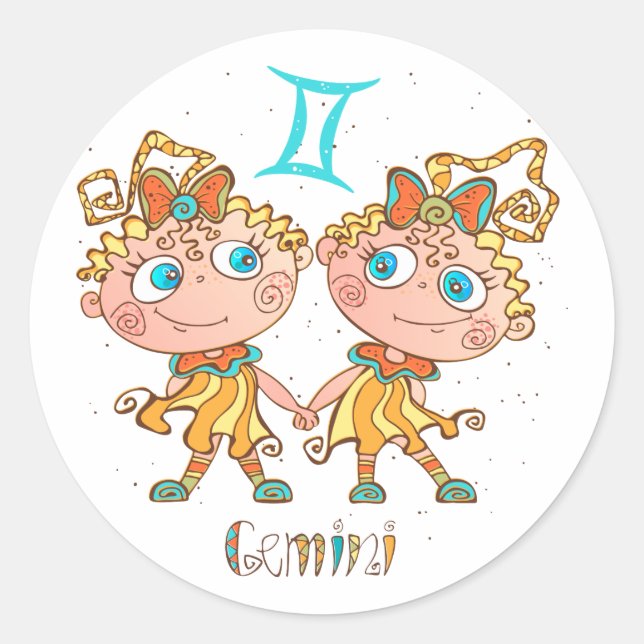 Cute Gemini Twins Classic Round Sticker (Front)