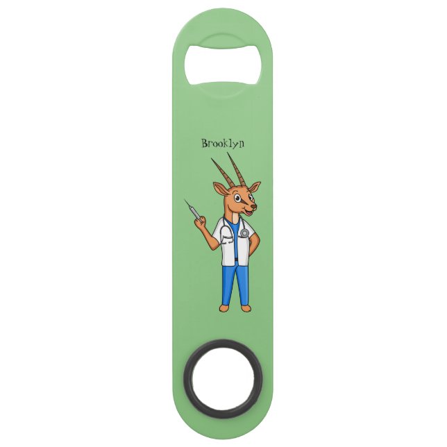 Cute Gemsbok antelope doctor cartoon Bar Key (Front)