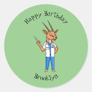 Cute Gemsbok antelope doctor cartoon  Classic Round Sticker