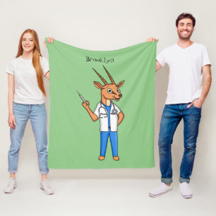 Cute Gemsbok antelope doctor cartoon Fleece Blanket