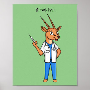 Cute Gemsbok antelope doctor cartoon Poster