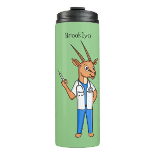 Cute Gemsbok antelope doctor cartoon Thermal Tumbler