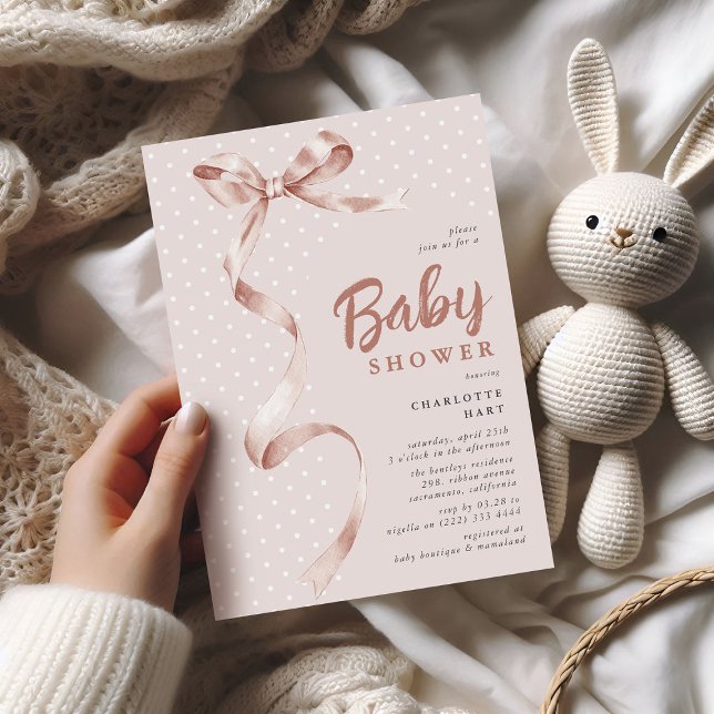 Cute Gender Neutral Bow Ribbon Baby Shower Invitation (Creator Uploaded)