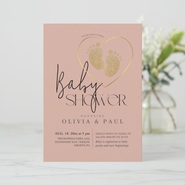 Cute Gender Neutral Feet Glitter Baby Shower  Invitation (Standing Front)