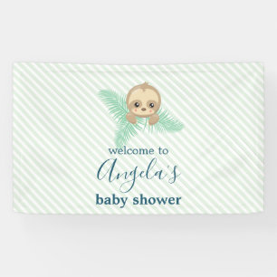 Cute Gender Neutral Green Baby Sloth Baby Shower Banner