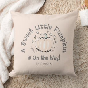Cute Gender Neutral Little Pumpkin is on the Way Throw Pillow