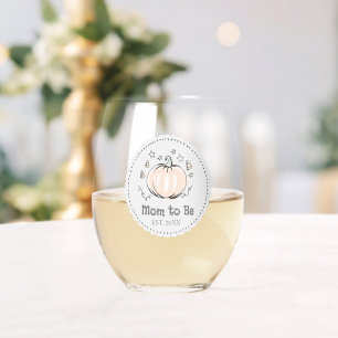 Cute Gender Neutral Mom to Be Little Pumpkin Stemless Wine Glass
