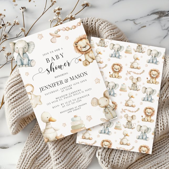 Cute Gender neutral Nursery Animal Baby Shower Invitation (Creator Uploaded)