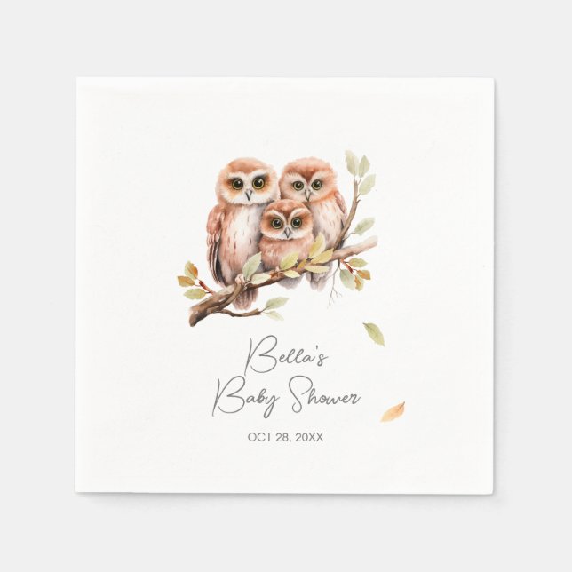 Cute Gender Neutral Owl Baby Shower  Napkin (Front)