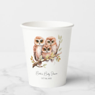 Cute Gender Neutral Owl Baby Shower Paper Cups