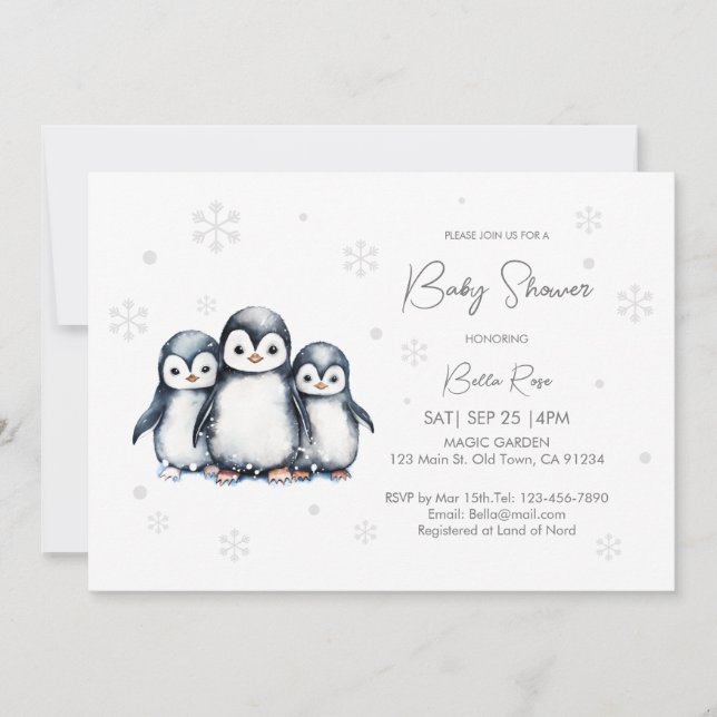 Cute Gender Neutral Penguin Baby Shower  Invitation (Front)