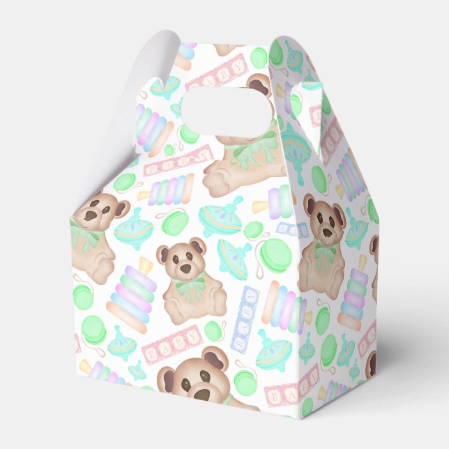 Cute Gender Neutral Teddy Bear Baby Favor Box (Front Side)