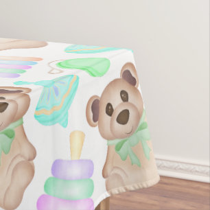 Cute Gender Neutral Teddy Bear Baby Tablecloth