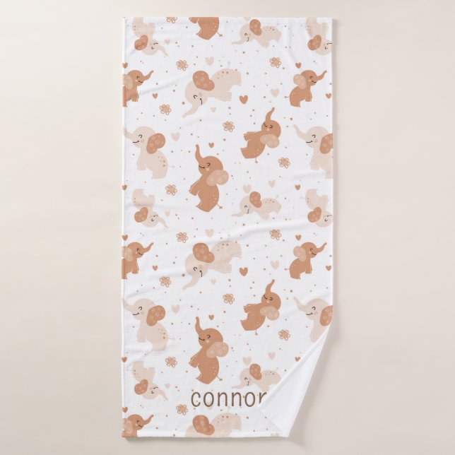 Cute Gender Neutral Watercolor Elephant Baby Bath Towel (Bath Towel)